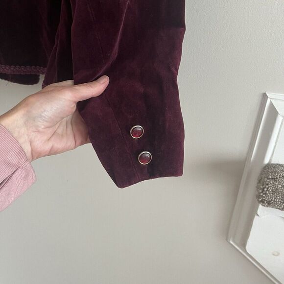 Vintage Velvet Blazer 14 Burgundy Jacket Academia whimsigoth grunge Cottagecore - Picture 9 of 12